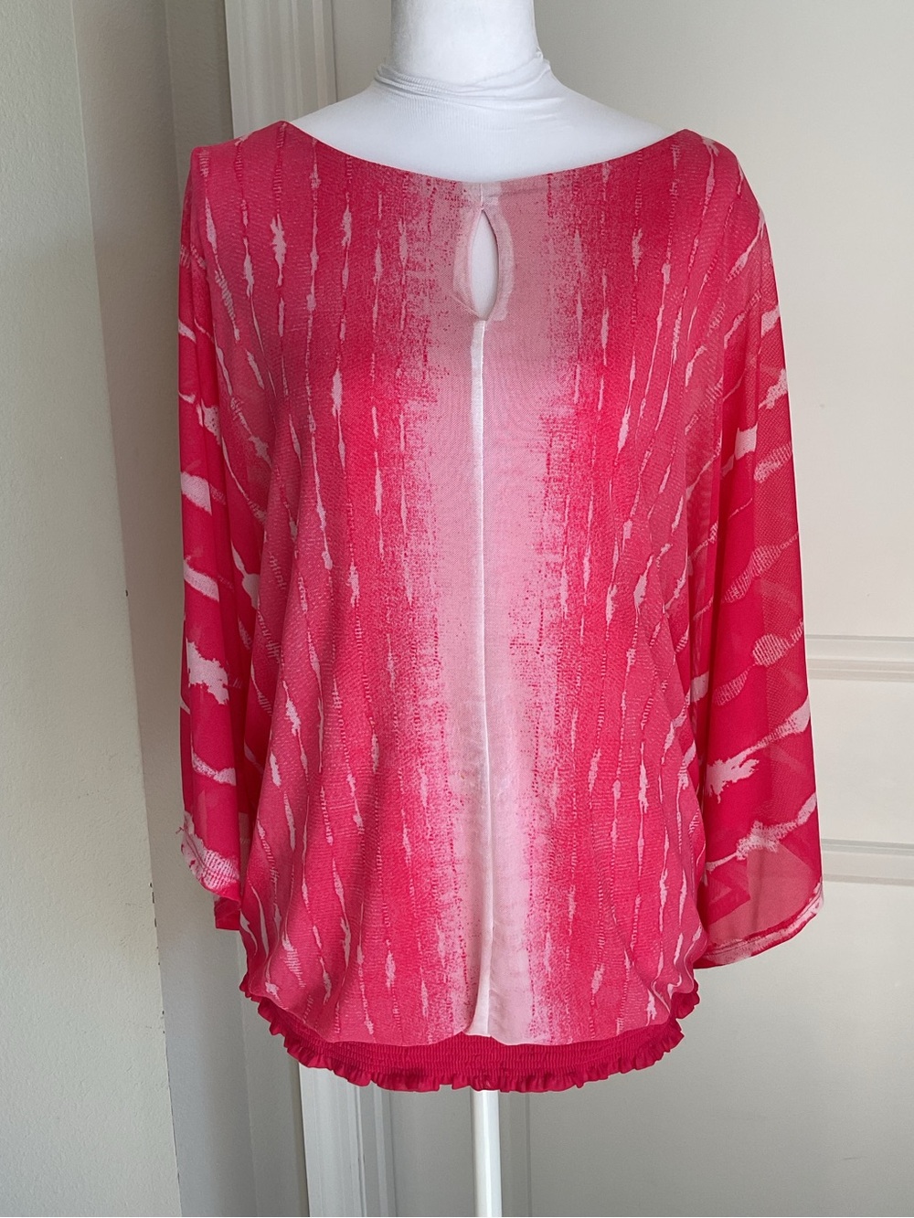 JM Collection Pink Ombré Flutter Sleeve Keyhole Blouse - Size XXL